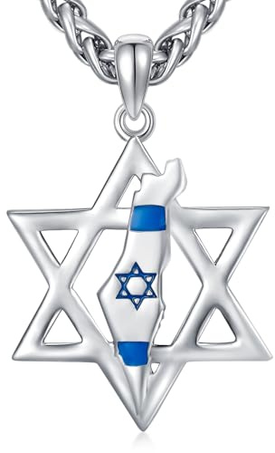 PDTJMTG Star of David Necklace Sterling Silver Israel Map Jewish Star Necklace for Men Women