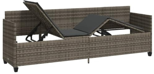 Festnight Gartensofa mit Liegefunktion Rattan Sofa 3 Sitzer Balkon Liegesofa Sonnenliege Gartenliege Verstellbar Rattansofa Lounge Sofa Liege Outdoor mit Schlaffunktion Balkonmöbel Bank