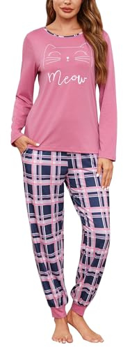 Leversic Pyjama Femme Hiver Coton 2 Pièces Manches Longues | En Coton Doux et Chaud, Cet Ensemble 2 Pièces à Manches Longues Offre Un Confort Agréable Pour Les Nuits d'Hiver