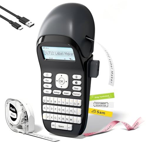 Phomemo LT12 Etikettendrucker, tragbarer Beschriftungsgerät mit wiederaufladbarem Akku, tragbarer Bluetooth-Etikettendrucker mit QWERTZ-Tastatur für zu Hause und das Büro – Grau