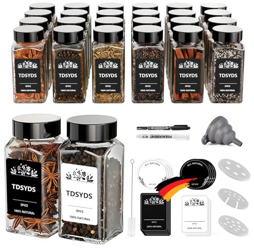 TDSYDS Set di 24 Barattoli Rettangolari con Inserto per Spargispezie, Coperchio in Acciaio Inox, Rettangolari, 120 ml, di Alta Qualità, da Cucina