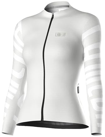 LAMEDA Radtrikot für Damen, langärmelig, atmungsaktiv, mit Taschen, Fahrrad-Shirts für Rennrad, Weiss/opulenter Garten, Klein