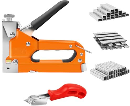Graffatrice Manuale 3 in 1 con 3000 Punti (T/U/Forma della porta), Graffatrice per Legno con Rimozione dei Chiodi, Forza di Trazione Regolabile, per Tappezzeria, Decorazione, Mobili, Porte e Finestre