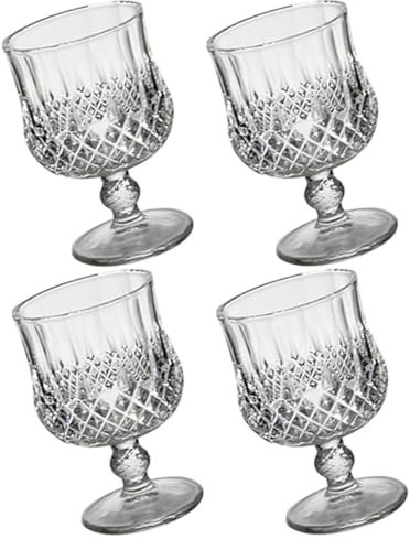 MAGICLULU 4pcs Crystal Wine Glasses Set Frosted Glass Goblets Diamond Cut Brandy Glasses for Cocktails and Red Wine Parties