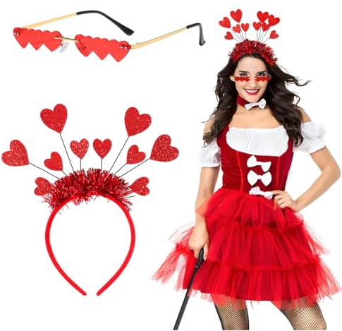 Amor Kostüm Brille Zubehör, Herz Stirnband Glitzer+Amor Kostüm Brillevalentinstag Sonnenbrille, Herz Haarreif Rot, Heart Headband Red, Valentinstag Herz Stirnband,Für Valentinstag Und Fasching
