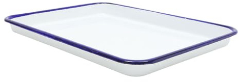 OKUMEYR Teglia da Forno Rettangolare in Smalto Bianco Rapida Conduzione Termica e Facile da Pulire, per Pizza e Cottura di Alimenti Vari in Cucina