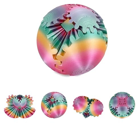 3D Printed Gear Ball Fidget Toy - Steampunk GearSphere Spinner, Durable Smooth Rotation Stress Relief Desk Gadget, Unique Birthday for Teen Boys & Adults (Candy Color)