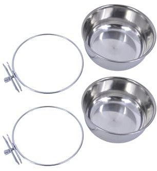 Pet's Solution - Set di 2 Ciotole in Acciaio Agganciabili con Fissaggio a Vite per Volatili, Cani e Gatti, Mangiatoie Ideali per Kennel e Gabbie - 15 cm di Diametro