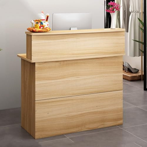 DIHRVTHC Empfangstheke für Büro,Rezeptionstheke,Empfangstheke, abschließbaren Schubladen,Begrüßungstheke,MDF,für Einkaufszentren,Cafe(Walnut,80cm)
