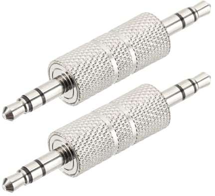 PATIKIL 3,5 mm (1/8 tum) hane till hane ljudadapter, 2 st stereoplugg, ljudadapter, anslutningsuttag, metall för hörlurar, dator, laptop-högtalare, silver