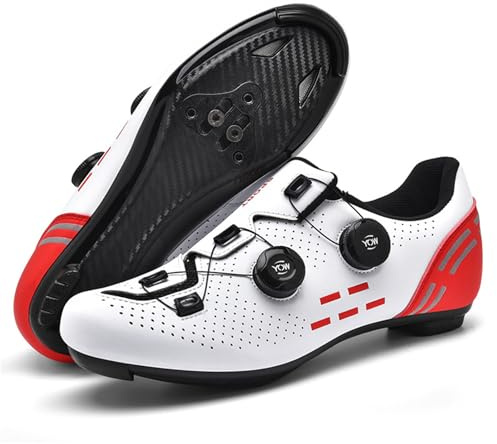 Surwin Chaussure VTT Homme Simple,Chaussures de Cyclisme Antidérapant et Respirant, Chaussure VTT Sneakers Femme, Chaussures de Vélo Route,Extérieur Intérieur Accessoires Sport (Rouge Blanc,43)