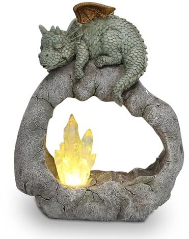 Tuzsocr Drache Gartenfigur mit LED Solar Laterne, Dinosaurier Essen Zwerge Gartenstatuen, Solar Dinosaurier Gartendeko, Lustige Zwerge Skulptur für Außen, Rasen, Hof, Terrasse, Fensterbank (Stil 3)