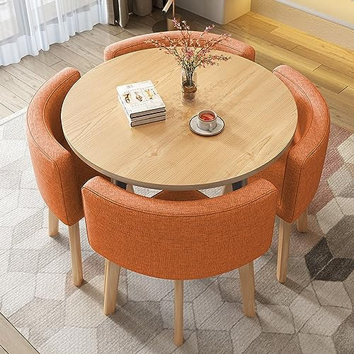 Esstisch Set mit 4 Stühlen, Modern Holz Rund/Quadratisch Konferenztisch und Stuhl Kombination für Wohnzimmer und Esszimmer