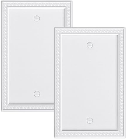 TREEWELL 2-Pack Blank Outlet Cover Wall Plate, Durable Unbreakable Polycarbonate Switch Plates Outlet Covers, Pure White Pearls Beaded Decorative Wall Plates for Electrical Outlets
