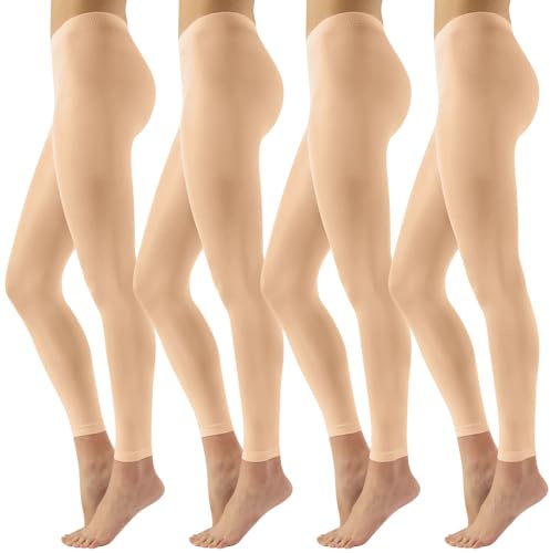 Lancry 4 Paar 80D Strumpfhosen ohne Füße für Damen und Mädchen, blickdicht, Samt, weiche Tanzstrumpfhose