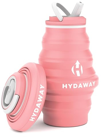 HYDAWAY Collapsible Water Bottle - 17oz I Reusable Water Bottles with Flip Top Lid for Travel, Hiking, Backpacking I Portable & Leakproof, Food-Grade Silicone, BPA Free, Collapse to 1.5”