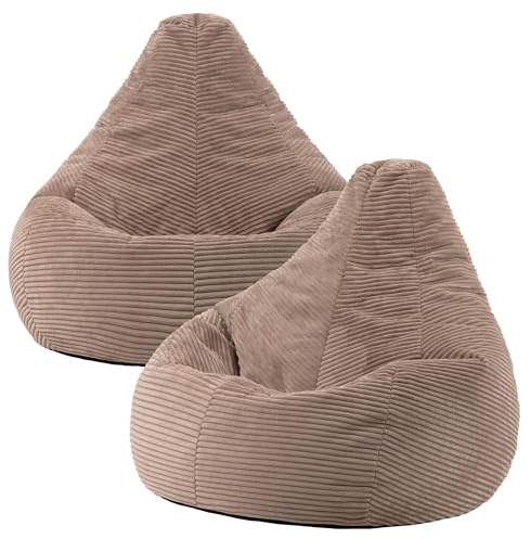 Icon Dalton Sitzsack Cord, Mokkabraun, 2er-Pack, Gaming Sitzsack Erwachsene mit Füllung, Bean Bag, Cord Sessel, Lounge Sessel, Lounge Stuhl, Schlafzimmer, Wohnzimmer, Wohnzimmer Möbel