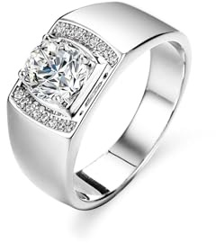 Stfery Siegelring Platin Herren, Partnerringe mit Moissanit 1ct Echt Gold Schmuck Gr.57 (18.1)