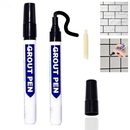 2PCS Grout Pen Black,Black Grout Pen For Tiles,Water-Resistant Tile Paint Marker,Quick-Drying Wall Repair Pens,Long-Lasting Coverage,For Restoring Tile Grout In Wall Floor Bathrooms & Kitchens