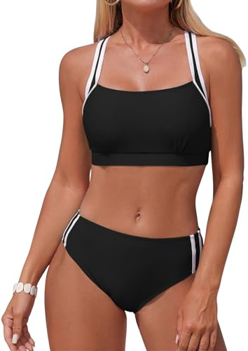 Adigaber Costume a Due Pezzi Donna Vita Media Monocolore Donna a Due Pezzi Bikini Abbigliamento da Spiaggia Imbottito Sportivo