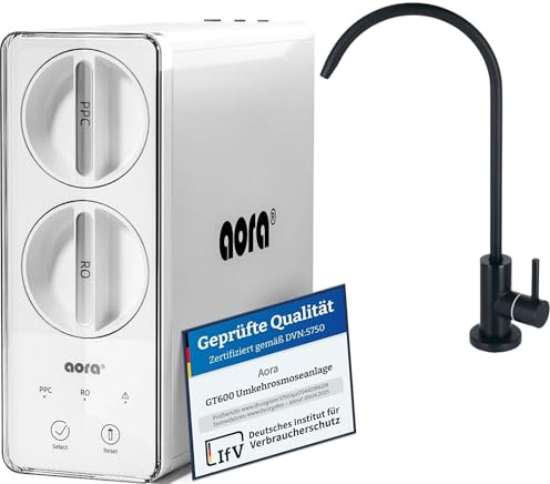 AORA GT600 Umkehrosmoseanlage Untertisch – tankloser Trinkwasserfilter – 8 Stufen Filtration RO System – 1-Wege-Armatur – 3 Sekunden Filterwechsel – Osmoseanlage reines Wasser | SOFIA Schwarz