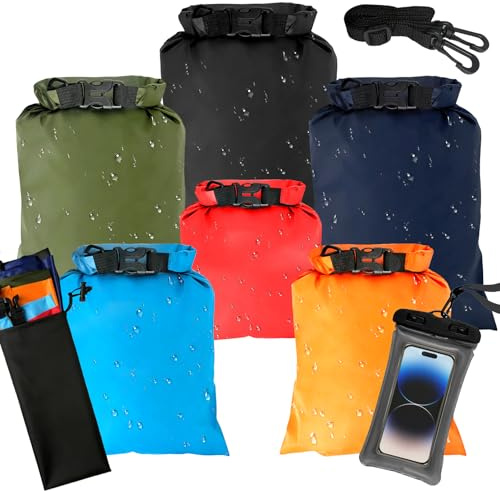 6er-Set Wasserdichte Beutel, Ultraleicht – 1,5/2,5/3/3,5/5/8L, Gurt+Hülle | Wasserdichter Taschen ,Robust | Dry Bag Perfekt für Outdoor & Wassersport