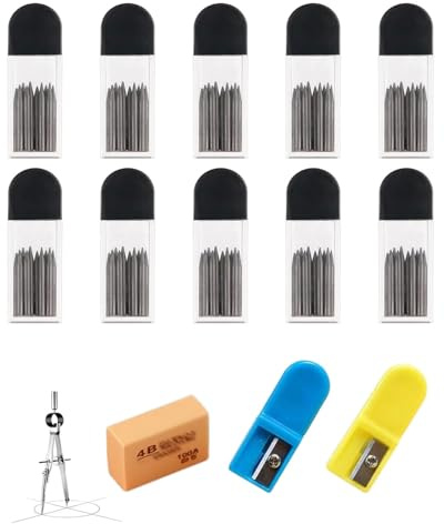 TOZBLEU 100 Stück Zirkelminen, 2B Zirkel Ersatzminen mit Radierern & 2 Bleistiftspitzern, passend für Zirkel & Zirkelspitzer, ideal für mathematische Zeichnungen, Zirkelminen Faber Castell Qualität