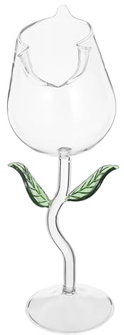 HOUDERCO Calice da Vino Rosso in Vetro 400 Ml Design a Rosa e Foglia Trasparente, Coppa da Cocktail Decorativa per Feste, Matrimoni e Bar, Bicchiere Elegante per Cocktail e Brandy