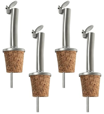 Yotlein Vertedores de Botellas Corcho con Tapa 4 Piezas, Reutilizable, Material de Acero Inoxidable, para Botellas de Aceite de Oliva, Vinagre de Vino, Licores y Vinagre