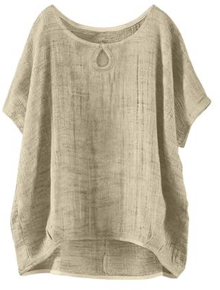 Camicia Lino Donna, Camicia Donna Estiva In Lino Cotone Elegante Con Scollo A V E Manica Corta Blusa Eleganti Camicie Camicette Tinta Unita Casual Maglietta Curvy Oversize Spiaggia Top Leggera Comoda