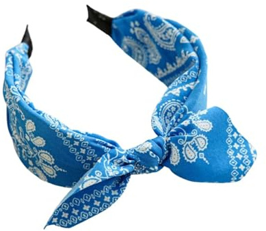 Breites Stirnband für Damen mit Schleife Knoten Paisley Print Modisches Haar-Accessoire Alltagsstil (Blue, One Size)