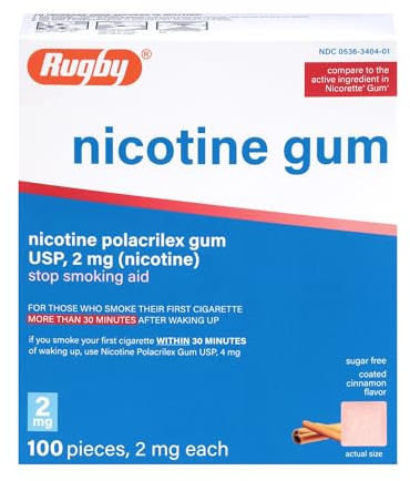 Rugby Polacrilex 2mg Nicotine Gum - Cinnamon Flavor, Quit Smoking and Vaping Aid, Sugar-Free,100 Count (1 Pack)