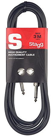 Stagg SGC3 3m, Phone to Phone Plug Instrument Cable, Black