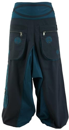 GURU-SHOP, Harem Pants Pluderhose Pumph Pants Aladdin Pants Spiral, Negro/gasolina, Algodón, Tamaño:M (38), Pantalones Pluderhosen y Aladin