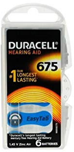 Duracell Zinc air hearing aid button cells, 675 / A675 / PR44, 1.4V - 6 pieces