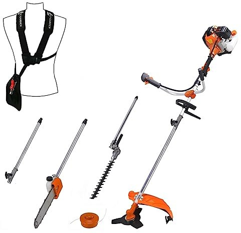 GT Garden Multifonction Thermique 4 en 1 avec Guidon : tronçonneuse - débroussailleuse - Taille-Haies et rallonge
