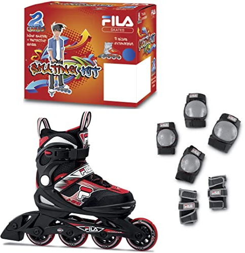 FILA SKATES Kid J-ONE Combo 2 Set Inline Skate, Black/RED, L (36-40)