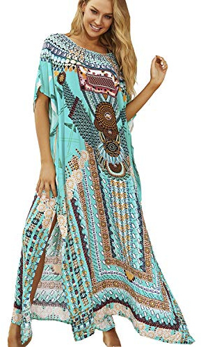 LikeJump Donna Bohémien Vestito da Spiaggia Maxi Kimono Abito Copricostume Kaftan Bikini Cover ups