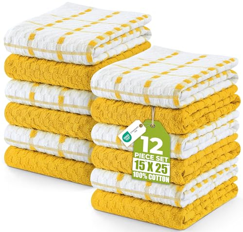 Utopia Towels - 12er Pack Geschirrtücher Küchentücher, 38 x 64 cm Baumwolle Geschirrtüch – Maschinenwaschbar (Gelb und Weiß)