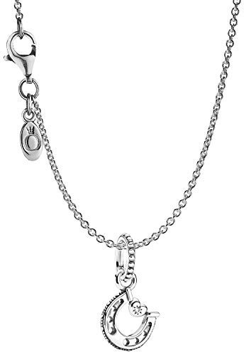 PANDORA Damen-Halskette mit Hufeisen 925 Silber 45 cm 39718 | Geschenk-Set Kette mit Charm-Anhänger für modische Frauen, Glücksbringer Talisman, Bundle