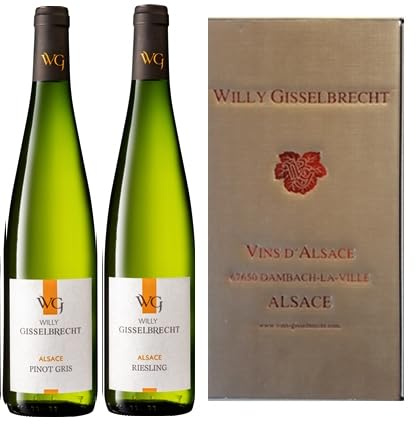 Coffret Cadeau vin 2 bouteilles Alsace riesling et Pinot-gris Gisselbrecht - bouteillles de 750 ml