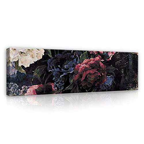 WallArena Leinwand Bilder 145x45 cm | Blumen Pfingstrosen Blume Natur Schwarz, Leinwandbilder, Bild auf leinwand, Format: 145x45 cm (BxH) - einteilig auf