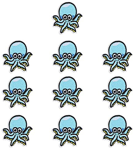 10 Stück Stoffaufkleber, Aufbügler Süße Seestern Octopus Patches für Jeans, Jacken, Schuhe, Hüte und Kleidung(Tintenfisch)
