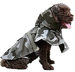 Andiker Wasserdichter Hunde Regenmantel, Regenjacken für Hunde (L, Camouflage grau)