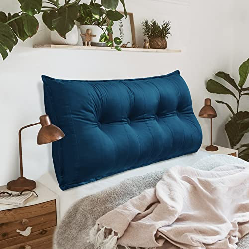 Johnear Rückenkissen für Sofa Rückenlehne Bett Lesekissen, Samt Bücherkissen Großes Lendenkissen Kopfteil Bett Kopfkissen Wandkissen Beinkissen (Dunkelblau，120x8x50cm)