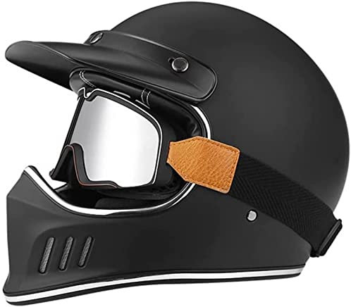 Motorrad-Integralhelm, Motorrad-Offroad-Crosshelme, Full-Face-Set, Herren- Und Damen-Motorradhelm Mit Visier, Dunkler Retro-Stil, DOT/ECE-Zertifiziert A,XL(61-62CM)