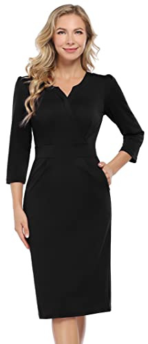 KOJOOIN Vestido elegante para mujer Vestidos de cóctel festivo Vestido Lápiz hasta la rodilla Vestidos de negocios(embalaje múltiple), Schwaz(escote en V), S