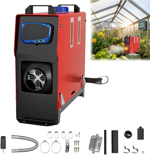YRHome 12V Diesel Lufterhitzer Standhezung Diesel 8KW Air Diesel Air Standheizung Heizung Auto Heizung Dieselheizung mit Fernbedienung LCD & Luftauslass für LKW Wohnmobil Auto RV (Rot + Blau LCD)