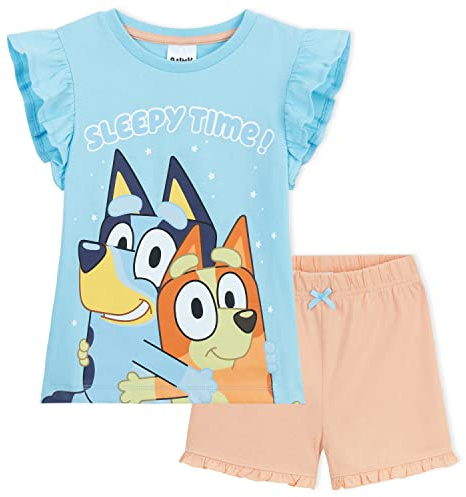 Bluey Pijama Niña Conjunto 2 Piezas Camiseta y Pantalón Corto de Manga Corta Algodón para Niños 2-6 Años Oficial