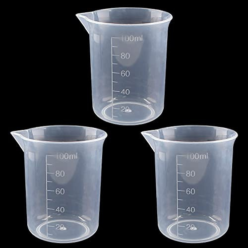 Waziaqoc Vaso graduado de plástico de 100 ml (paquete de 3), taza medidora transparente de polipropileno para laboratorio de cocina